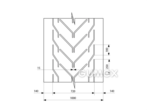 Pryžový dopravníkový pás oděruvzdorný EP 400/3 AA CHEVRON profilový, 3vl, tloušťka 10mm, šíře 1000mm, profil A72, krytí 3,5+1,5, těžší zatížení, obrusivost max. 120mm3, -25°C/+60°C, černý